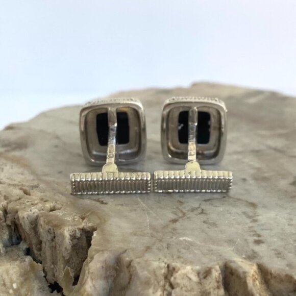 Judith Ripka Sterling Silver 925 18K Yellow Gold Faceted Black Onyx Cuff Links - Picture 6 of 16